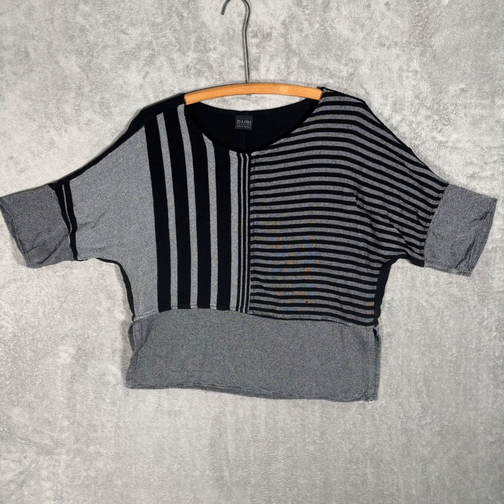 Dairi Fashion Black Grey Mixed Stripe Dolman Sleeve Lagenlook Boxy Top Morocco
